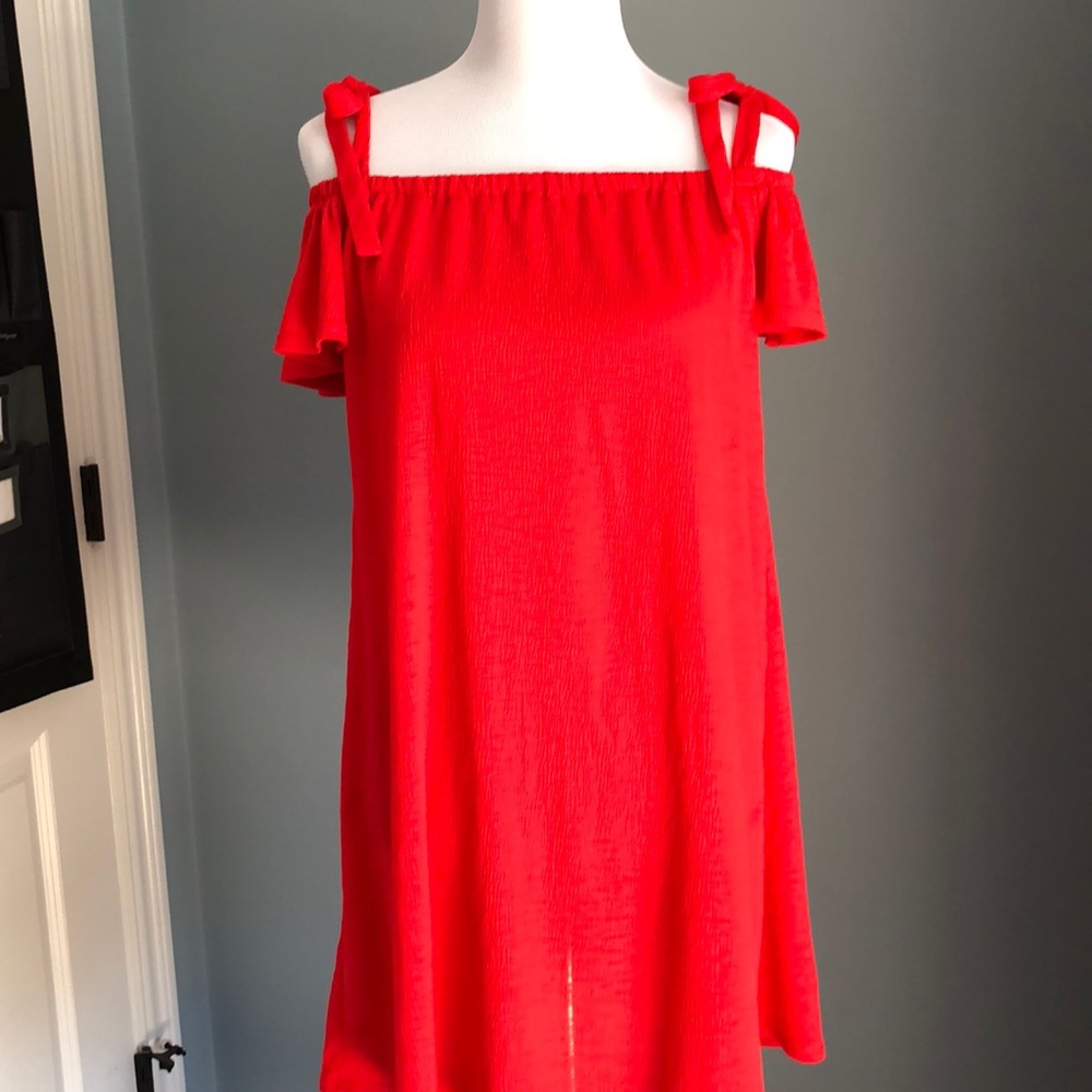 Red crepe cover up.